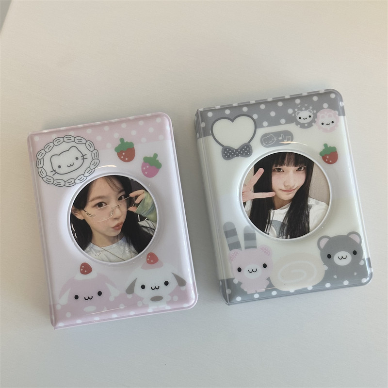 น่ารักลายจุดแมวสตรอเบอร์รี่การ์ตูน ยี่กงเกอ การ์ดหนังสือ 10 10 ซม. อัลบั้มรูปโพลารอยด์ ความช่วยเหลือ การ์ดรูปถ่ายผู้ถือบัตรหนังสือเก็