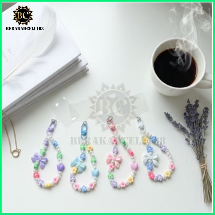 GANTUNGAN HP BCL168 - AESTHETIC BEAD CELLPHONE STRAP / LOVE BEAD KEYCHAIN BUNNY RIBBON / FLOWER PHON