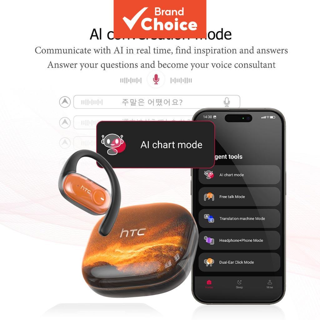 HTC NE10 หูฟัง AI หูฟังแปลหูฟัง TWS หูฟังไร้สายบลูทูธ V5.4 OWS เปิดหูไฮไฟสเตอริโอ ANC ENC สําหรับสมา