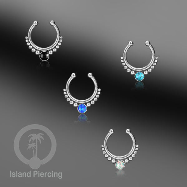 เครื่องเจาะจมูก Septum ปลอมด้วยหินหลากสี เจาะจมูกเครื่องประดับ Septum สีเงิน