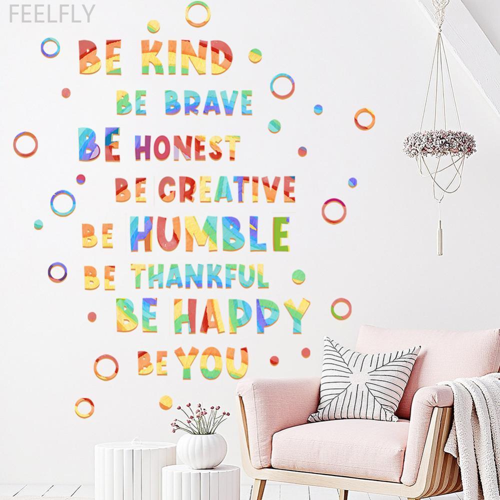 FEELFLY 3 แผ่น/เซ็ตสีสันสติ๊กเกอร์ติดผนัง Self-Adhesive สร้างแรงบันดาลใจสโลแกนสติ๊กเกอร์ติดผนัง Wall