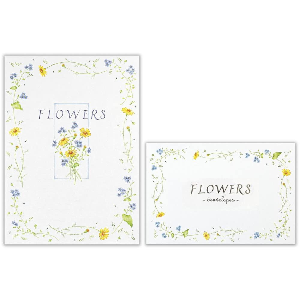 NB Company EA B6 Letter Paper and Envelope Set | 20 sheets of letter paper × 5 envelopes, floral ill