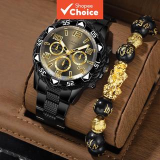 ผู้ชายใหม่ 2 แพ็คสบายๆธุรกิจนาฬิกาควอตซ์สายเหล็กหน้าปัดขนาดใ…