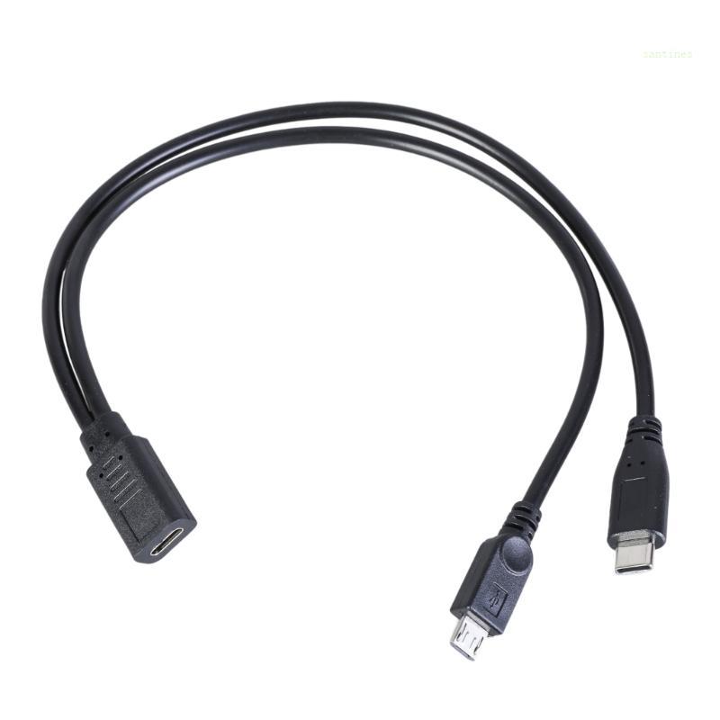 San* USB C to Double Output Cable Type C Female to MicroUSB และ Type C สายชาร์จชายสําหรับขับเคลื่อนส