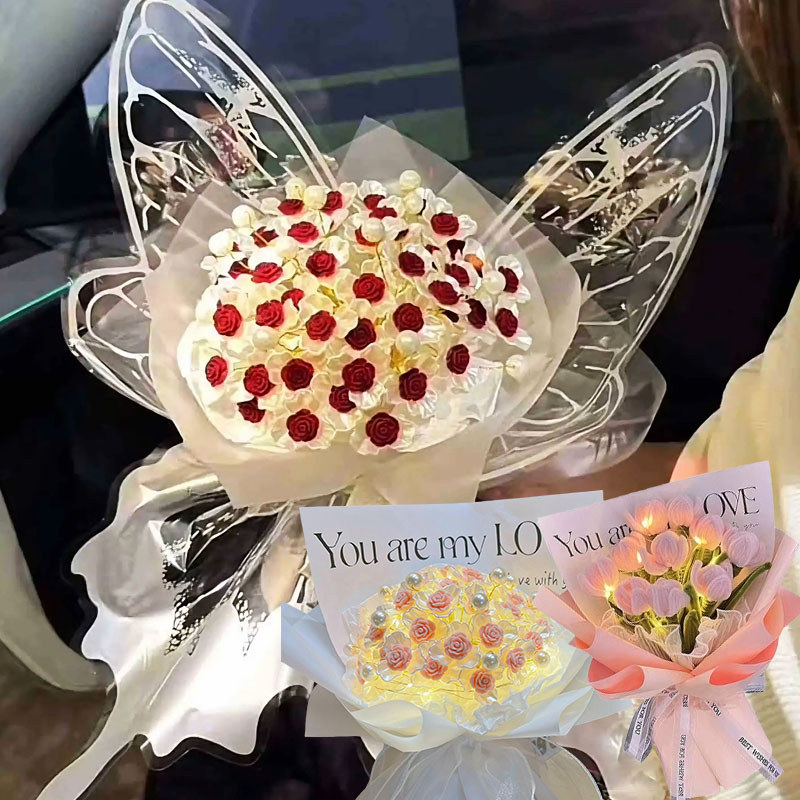 ช่อกุหลาบ DIY พร้อมไฟ LED ของขวัญวาเลนไทน์&วันครบรอบ ช่อดอกไม้บอกรัก งานแต่ง