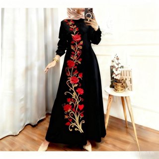 เถาวัลย์โรสโกลด์แดงหรูหราปักมุสลิมลูกเรือคอ Kaftan, ชุดหรูหร…