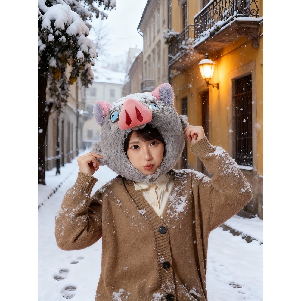 หมวกหัวหมู Inosuke Demon Slayer แบบ Hooded U-shaped สำหรับ cosplay และการป้องกันแสงแดด