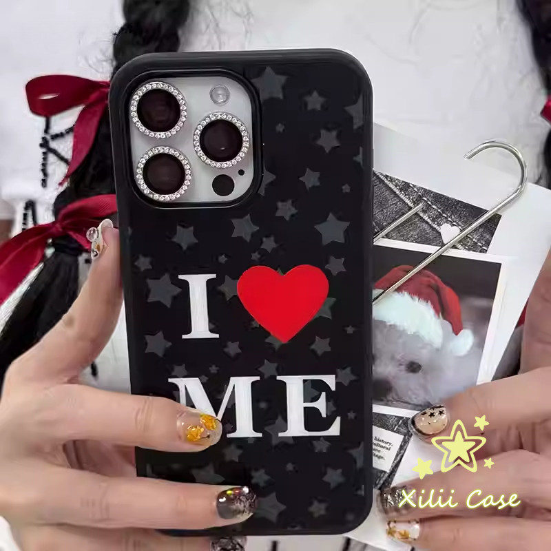 เคสไอโฟน 17เคสเงา I LOVE ME ดาว หัวใจแดง สำหรับIPhone 14 16 XR 17 air 12 15 11 13 Pro Max XS X Max 7 15 16 14 8 Plus - รูปที่ 2