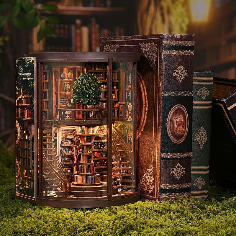 New Product#Wisdom Year Ring diy Cottage3d 3D Handmade Wooden Assembly Book House Desktop Ornament W