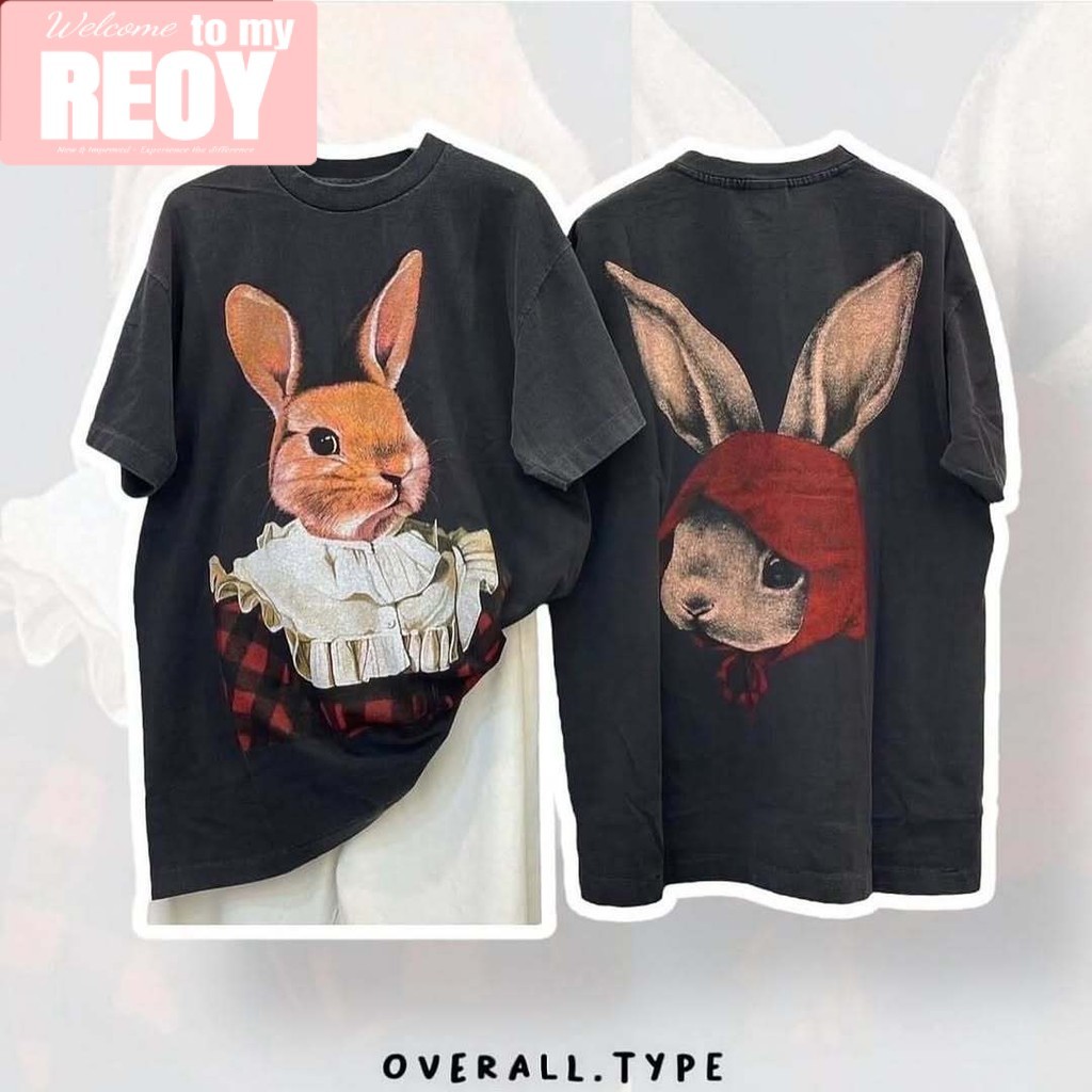 bambi เสื้อยึด ผ้าเทคโนโลยี Sorona จากอเมริกา พิมพ์ลาย miss bunny เสื้อยืด oversize เหมาะ ผู้หญิง และ ผู้ชาย #75