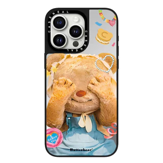 CASENEAL น่ารักเนยตุ๊กตาตุ๊กตาหมีกระจกหน้าเคสโทรศัพท์สําหรับiPhone 17 Pro Max 16 ProMax 15Pro 14 Plus 13 12 11 โทรศัพท์กันกระแทกขอบนุ่มฮาร์ดป้องกันกรณี