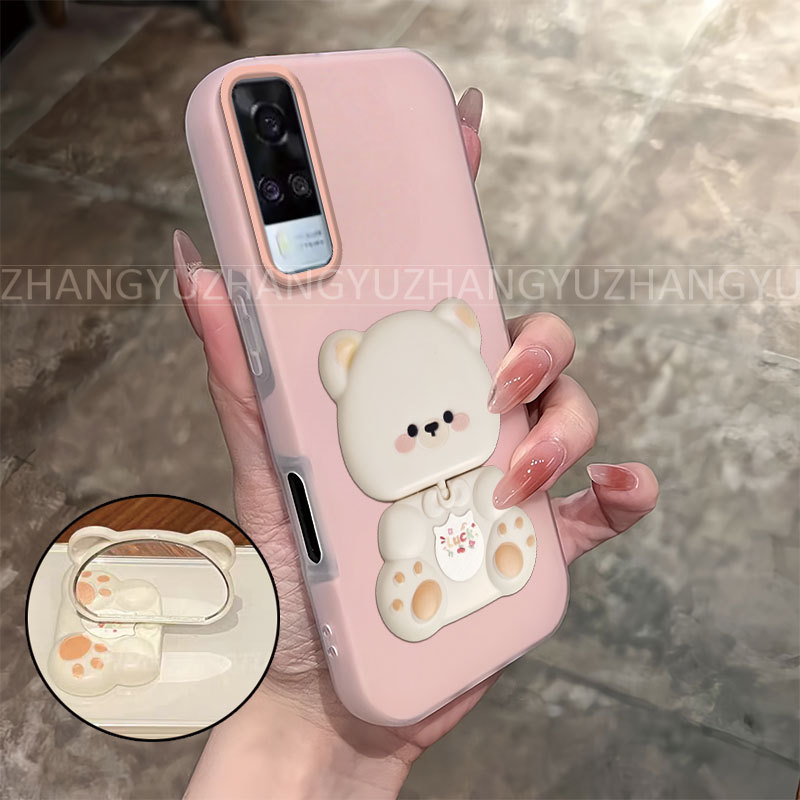 เหมาะสําหรับ Vivo Y51 2020 Y31 Y53S y51a เคสโทรศัพท์ใหม่หมีวงเล็บกระจกกันกระแทกสองในหนึ่งเดียว softc