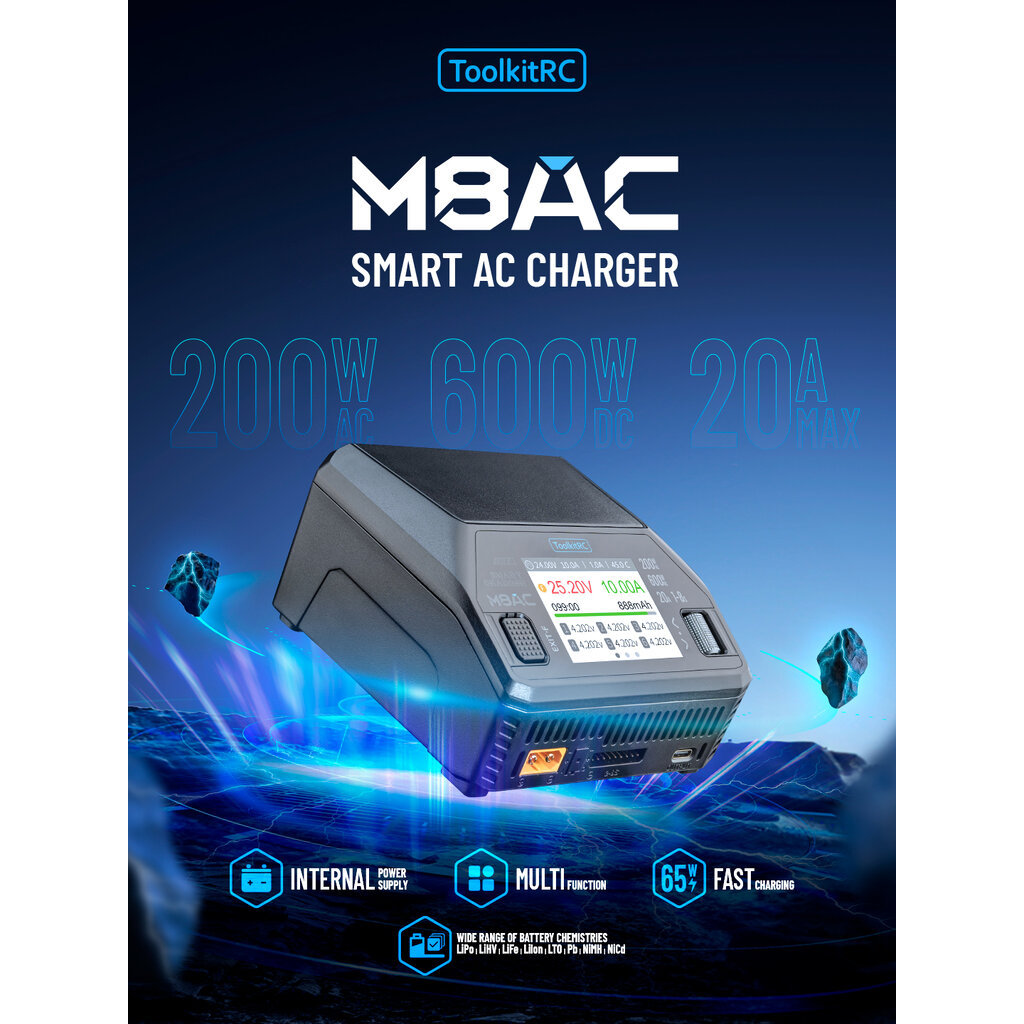 [T4] ToolkitRC M8AC รองรับ 1–8S Smart Charger 200W AC / 600W DC เครื่องชาร์จ อุปกรณ์เสริมโดรน