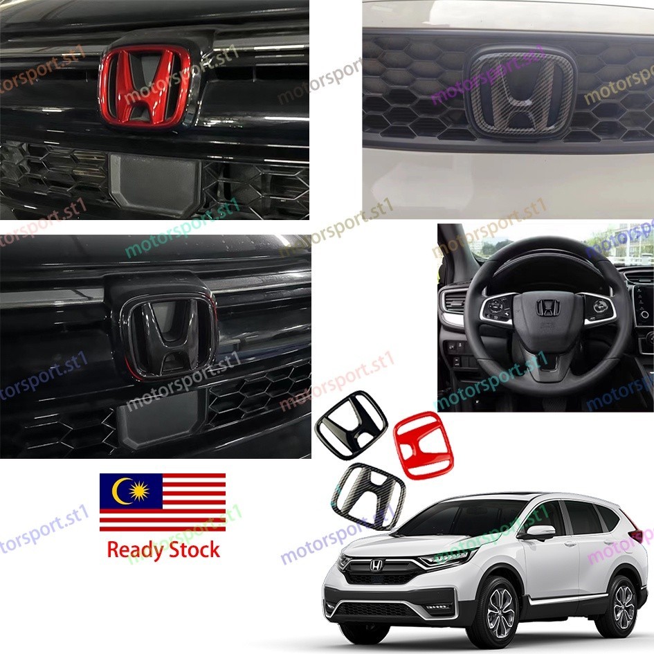 [พร้อมสต็อก]Honda CRV 2017-2022 Honda Logo Emblem Carbon Fiber Piano Black Red Logo Front and Rear C