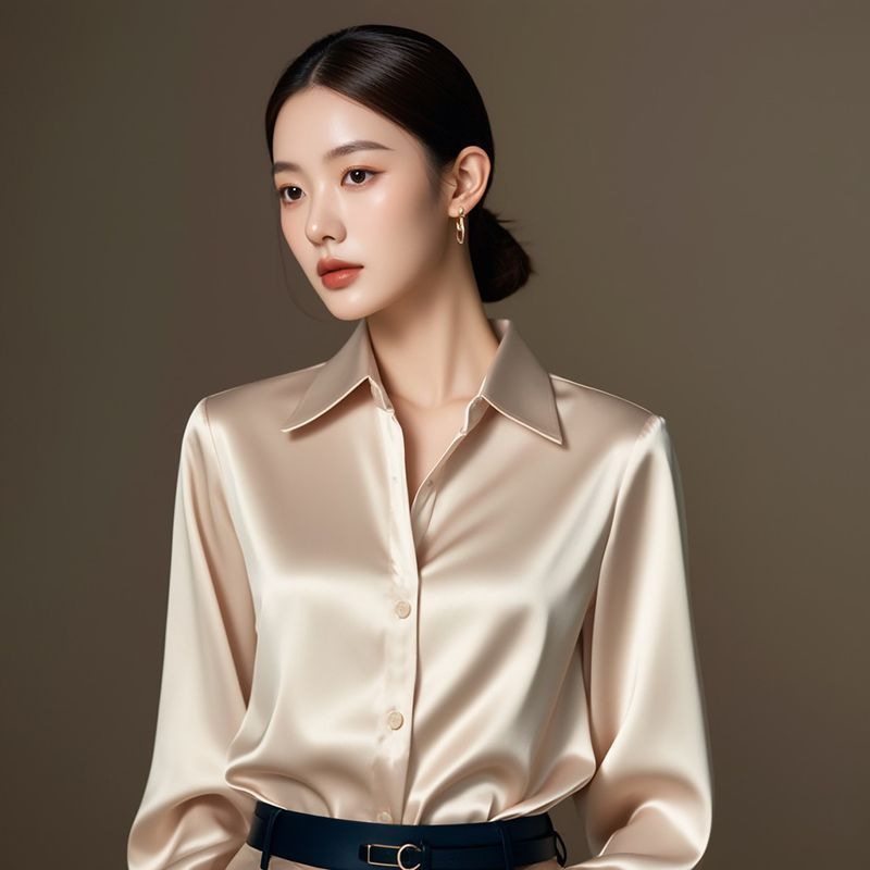 2026 ฤดูใบไม้ผลิใหม่ High-End Acetate Dark สีเขียวซาตินเสื้อผู้หญิงแขนยาวแฟชั่น Elegant เสื้อ