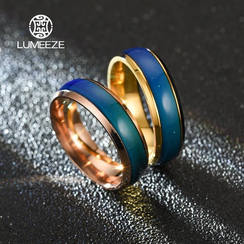 LUMEZE 6 มม.เปลี่ยนสีแหวนสแตนเลสสําหรับผู้หญิงอารมณ์ความรู้สึกอุณหภูมิแหวนผู้ชายคู่แฟชั่นเครื่องประดับของขวัญ TS173 #