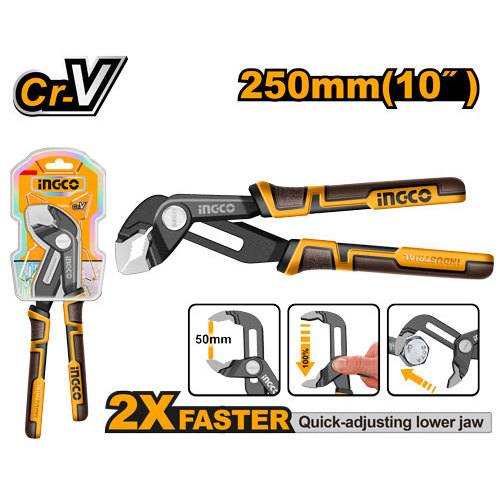 INGCO คีมคอม้าแบบปรับปากเร็ว (Quick-open pump pliers) ขนาด 10 นิ้ว (250 มม.) รุ่น HPP38258