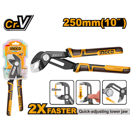 INGCO คีมคอม้าแบบปรับปากเร็ว (Quick-open pump pliers) ขนาด 10 นิ้ว (250 มม.) รุ่น HPP38258