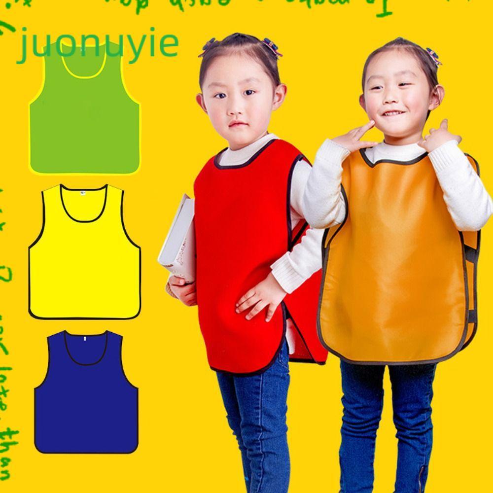 JUONUYIE เด็กผ้ากันเปื้อนกันคราบ,เสื้อกั๊กสไตล์ Breathable Sleeved Apron, Simple Anti Dirty อเนกประสงค์กันน้ําเสื้อผ้าภาพวาดเด็ก