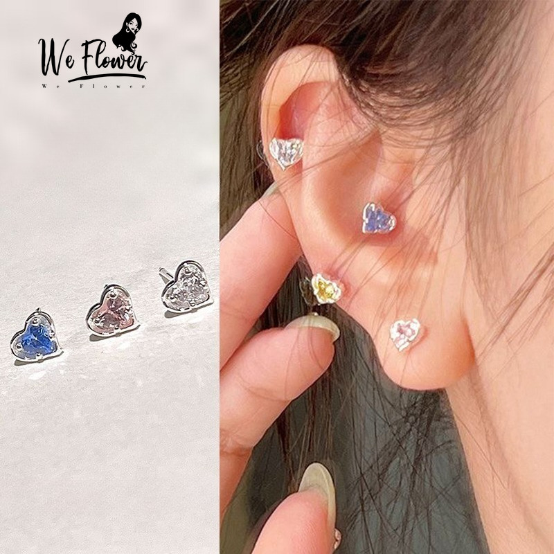 We Flower ต่างหูสตั๊ดเพชรคริสตัลสีฟ้าสีชมพูเงินส925 สำหรับผู้หญิง ออกแบบเรขาคณิตสวยงาม