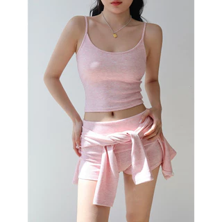 Hotpink ส่งจาก Bangkok🔥ชุดสุดฮอต~ เสื้อคาร์ดิแกนสั้น เสื้อสายเดี่ยวเข้ารูป และกางเกงขาสั้นพับขา สีเข้าชุดกัน
