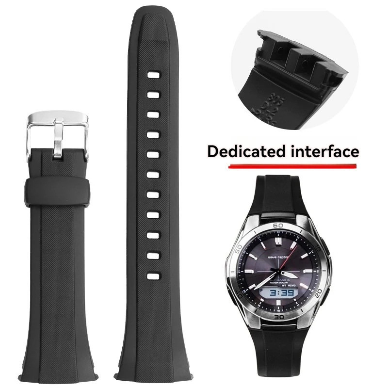 สายยางสําหรับ Casio WVA-M640 M650 WVQ-M410 Series สายนาฬิกาซิลิโคนเฉพาะอินเทอร์เฟซสายรัดข้อมือสร้อยข