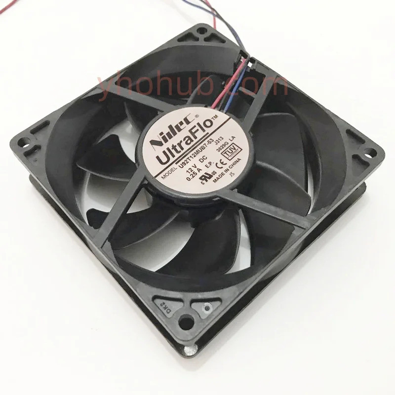 Nidec U92T12MUB7-53 J313 พัดลมระบายความร้อนเซิร์ฟเวอร์ DC 12V 0.25A 90x90x25 มม. 3 สาย