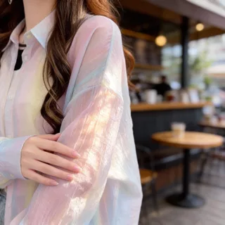 เสื้อเชิ้ตแขนยาวผู้หญิง ผ้าชีฟองเนื้อละเอียด เบาสบาย