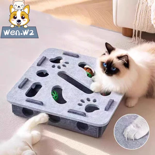 wen.W2 ของเล่นแมวฝึกสมอง 【ตัวช่วยแก้เหงา】 กล่องขนสัตว์ทนทาน พร้อมลูกบอล ช่วยให้แมวออกกำลังกาย