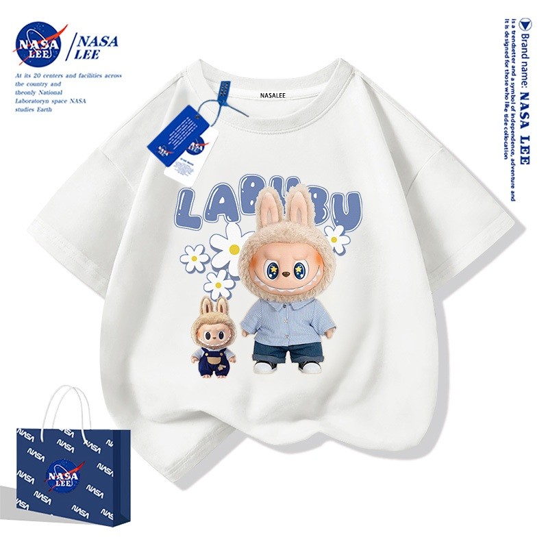 【จัดส่งไทย】KIKI【ของพร้อมส่ง×จัดส่งภายใน 3 วัน】เสื้อยืดเด็ก NASA สีขาว ผ้าฝ้ายคุณภาพดี ลายการ์ตูนน่ารัก Labubu (ลาบูบู) ส