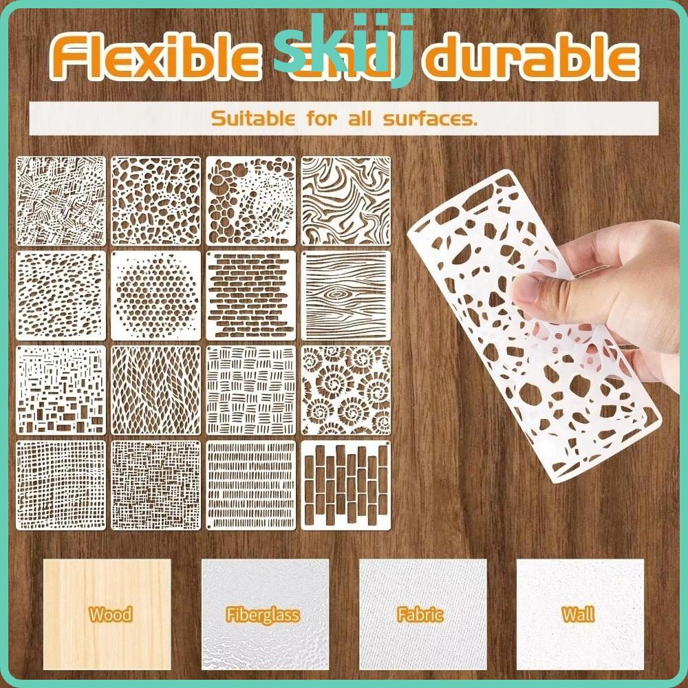 SKIIJ 16pcs Craft Stencils, Textured Hollow-out ภาพวาด Stencils, Creative Reusable พลาสติกพื้นหลัง S