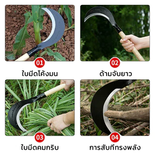 เคียว ใบมีดโค้ง เคียวเหล็กแมงกานีส มีดหวดหญ้า พร้อมด้ามจับ มีดขอ รุ่นงานหนัก พร้า เคียวข้าว ส่งจากไทย