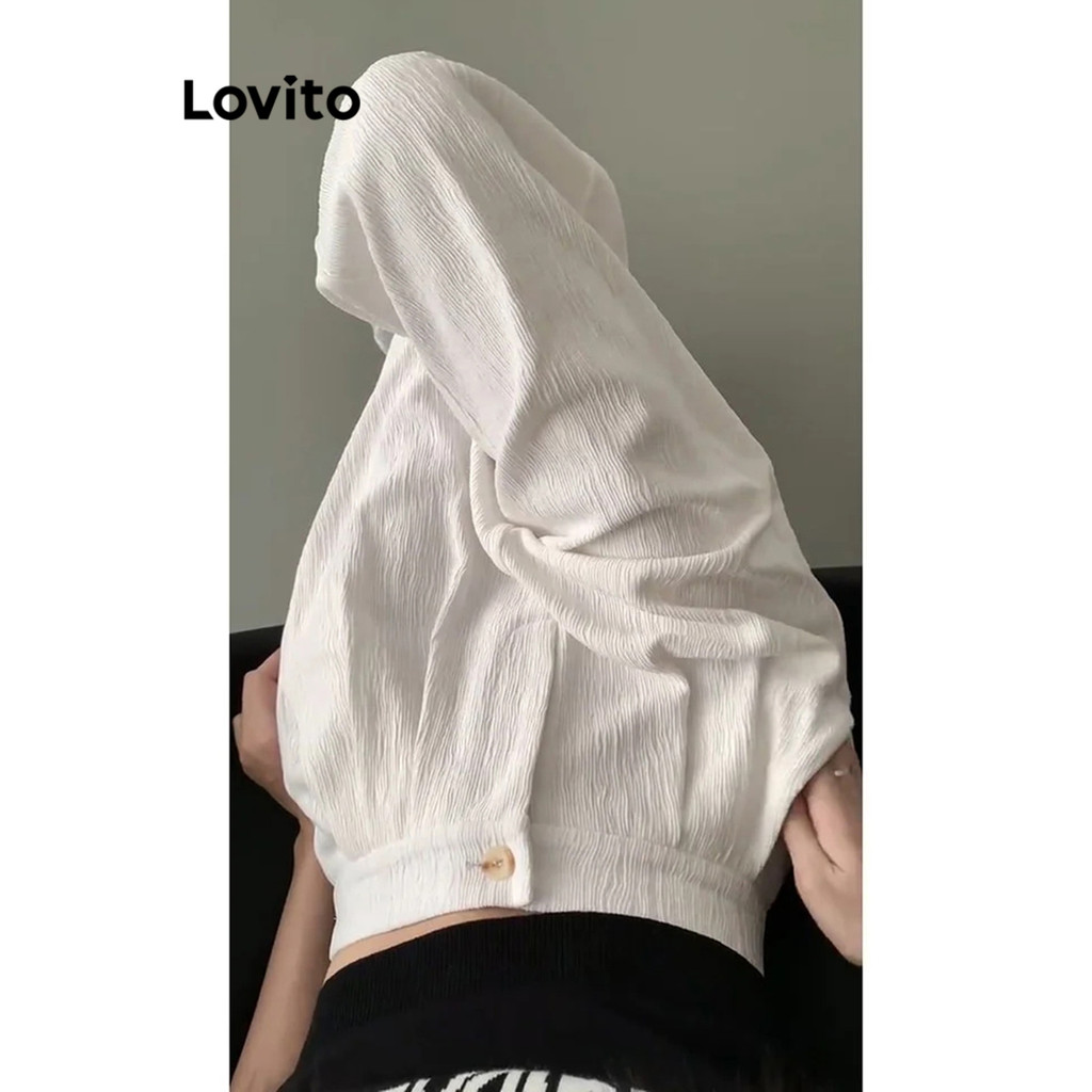 Lovito กางเกงลําลอง กางเกงซิปธรรมดาสําหรับผู้หญิง LNA24188 (สีขาว) - รูปที่ 4