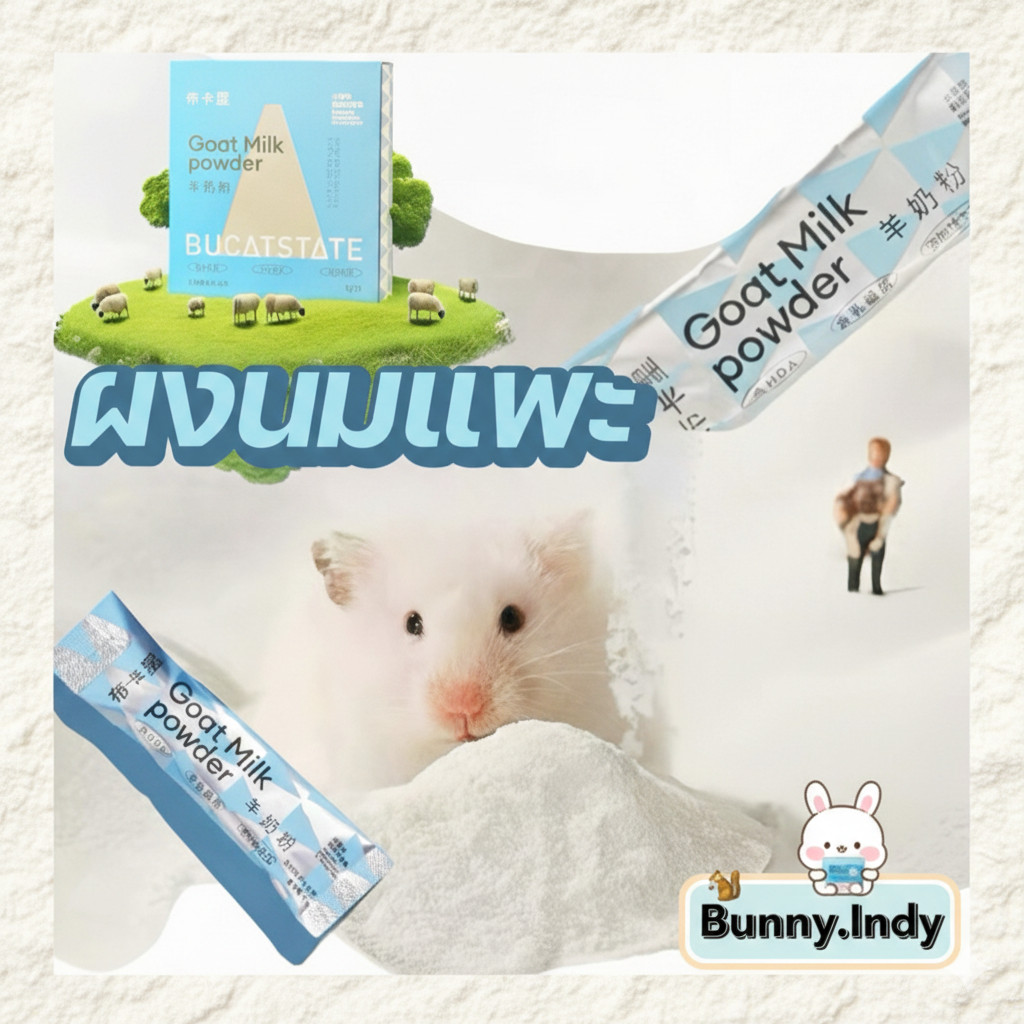Bunny.indy ผงนมแพะสำหรับสัตว์เลี้ยง สัตว์ฟันแทะ นมแฮมเตอร์ ชูการ์ไกรเดอร์ กระรอก ขนาดซอง 5 กรัม