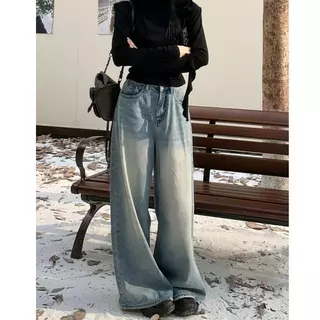 Anni ไซซ์ S-3XL กางเกงยีนส์ สไตล์เกาหลี แนววินเทจ เท้ากว้าง สวยๆเก๋ๆ Clothing Jean Lady ผู้หญิง