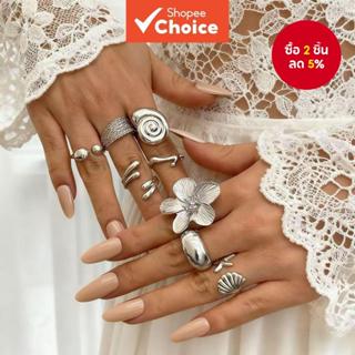 โลหะหอยสังข์ดอกไม้แหวนชุด8ชิ้น,เปิดปรับวางซ้อนกันได้ โบโฮ เค…