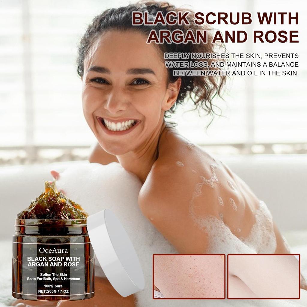 Moroccan Black Body Scrub สครับสีดําพร้อมสครับอาบน้ํา Argan And Rose บาล์มขัดผิวให้ความชุ่มชื้น huah