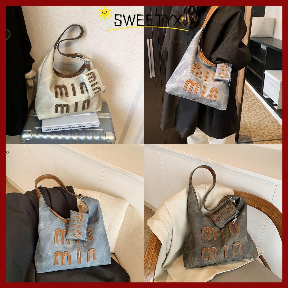 【พร้อมส่งไทย】SWEETYX กระเป๋าสะพาย PU แบบถือและช้อปปิ้ง กระเป๋าเหรียญ สไตล์วินเทจ ขนาดใหญ่ เทรนดี้สำหรับผู้หญิง