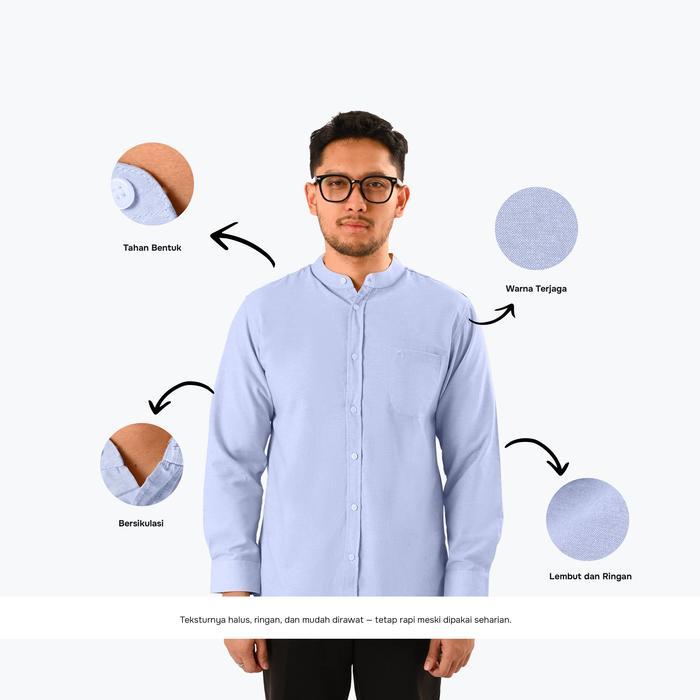 KEMEJA Broodis Mens Koko Shirt Shanghai Plain Oxford Blue COZY Series Cotton Blueish Long Sleeve - C