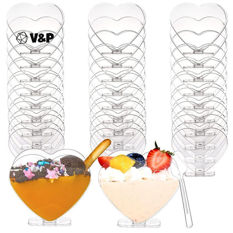 V&P 80ml 20PCS Thiened รูปหัวใจชามขนมมูสคอนเทนเนอร์Reusable Parfaitอาหารเรียกน้ําย่อยTingเสิร์ฟถ้วยP