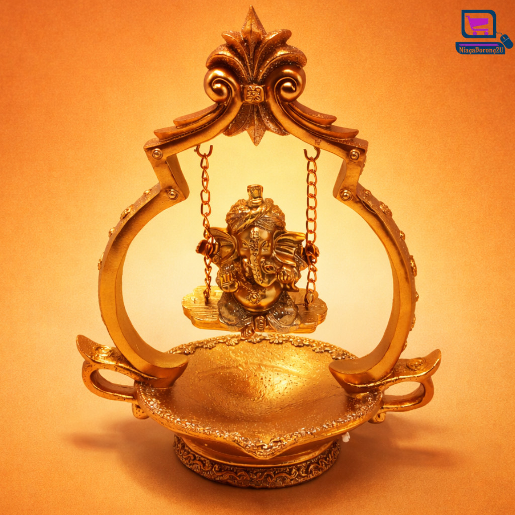 Golden Lord พระพิฆเนศ Swing Idol Polyresin Ganpati รูปปั้นบ้าน Temple Pija Room Vastu
