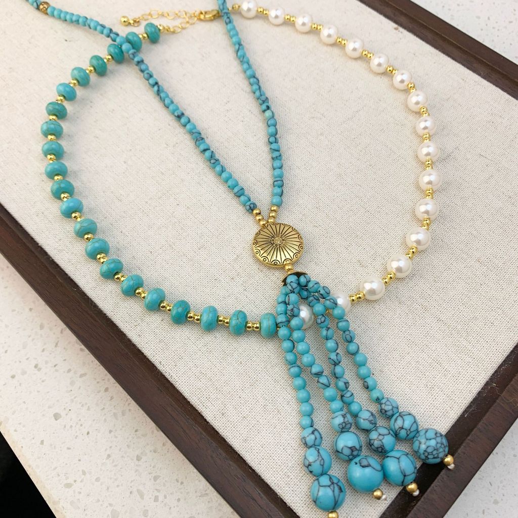 ฤดูใบไม้ร่วงฤดูหนาวรูปแบบใหม่สีเขียวขุ่นใหม่จีนสร้อยคอแฟชั่นลูกปัดเสื้อกันหนาวโซ่ซอกสีเขียวขุ่นมุกเย