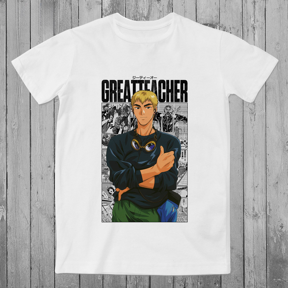 เผ็ดครู GTO สีขาวแขนสั้นเสื้อยืดญี่ปุ่นอะนิเมะ Eiji Onizuka พิมพ์ All-Match เสื้อยืดคอกลม