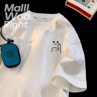 (จัดส่งในกรุงเทพฯ)Woo Right เสื้อยืดแขนสั้น สีขาว t shirt เสื้อยืดคอกลม