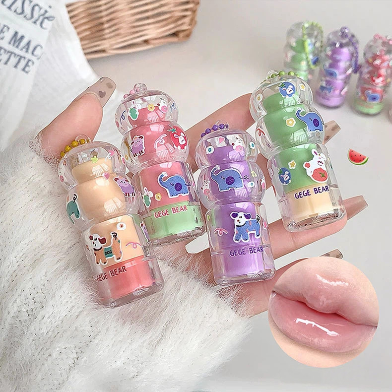 Gege Bear Transparent ไม่มีสี Fruity Lip Balm Moisturizing Lightening Lip Lines