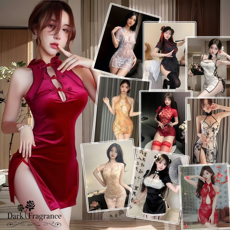 【DarkFangrance】ชุดเดรสเซ็กซี่ ชุดกี่เพ้าจีน คอวีลึก สวมใส่สบาย เซ็กซี่และมีเสน่ห์ ราคาไม่แพง จัดส่งจากประเทศไทย