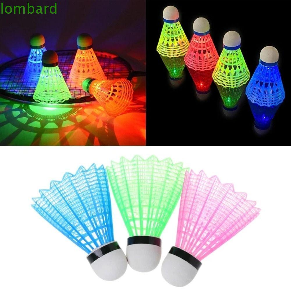 LOMBARD LED แบดมินตัน, ลูกแบดมินตันเรืองแสง Light-up, กีฬาแร็กเก็ตไนลอนน้ําหนักเบาที่มีสีสันลูกขนไก่แบดมินตันอุปกรณ์เสริม