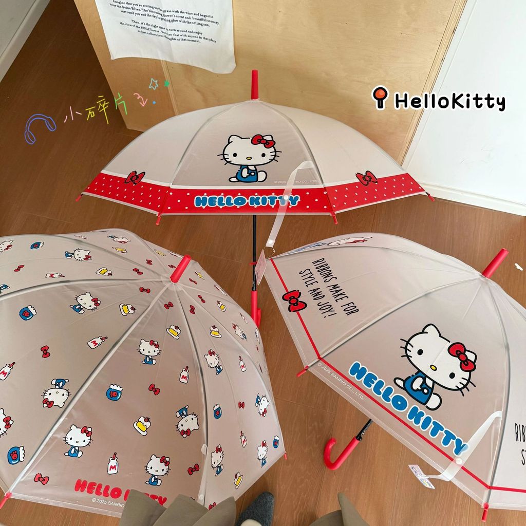 ร่มโปร่งใส Hello Kitty ของแท้ อัตโนมัติเต็มรูปแบบ ด้ามยาว สไตล์น่ารัก สำหรับน้องๆ และสาวๆ
