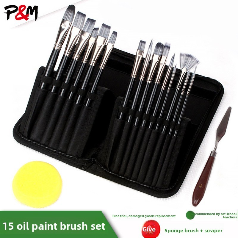 15กระเป๋าผ้าใบไนลอนแบบพกพาชุดแปรงน้ํามันกทั้งชุดสีน้ํา Gouache แปรงอะคริลิคพร้อมฟองน้ําขูด