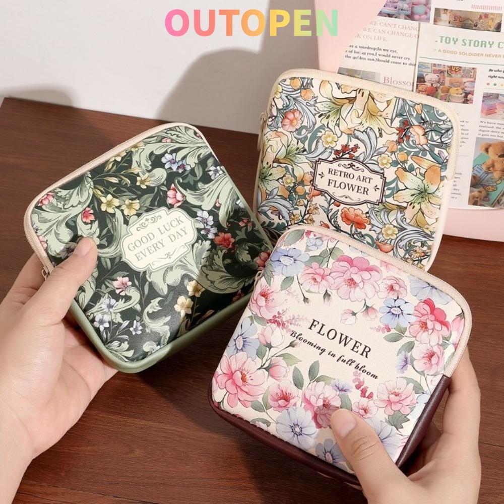 OUTOPEN กระเป๋าเครื่องสําอาง OUTOPEN, กระเป๋าใส่ผ้าอนามัยอเนกประสงค์ PVC, กระเป๋าเก็บสายเคเบิลข้อมูลขนาดเล็กความจุขนาดใหญ่